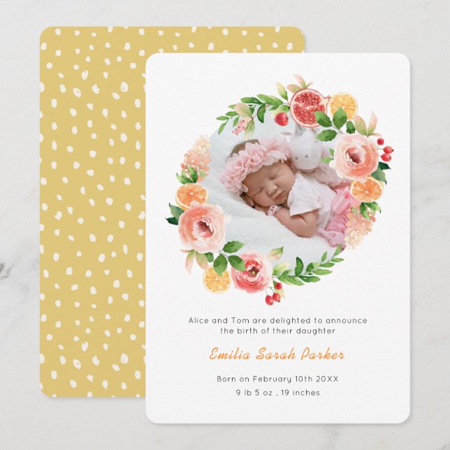 Elegant Gul ros WANAN Blommigt Fotofödelse Meddelande (Fram/baksida)