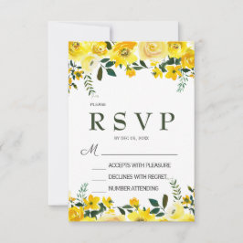 Elegant, gul rosblommig bröllops-RSVP-kort OSA Kort