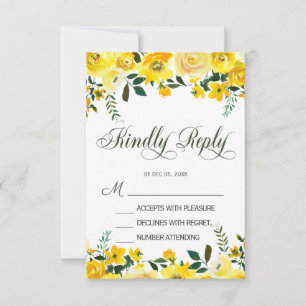 Elegant, gul rosblommig bröllops-RSVP-kort OSA Kort
