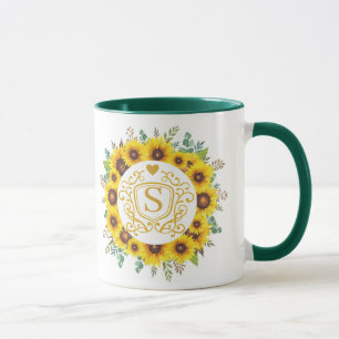 Elegant gul solroskrans monogramnamn mugg