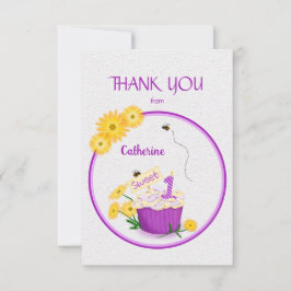 Elegant gul vildblomma 1-års födelsedags cupcakes tack kort