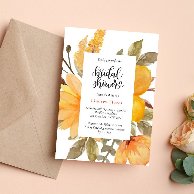 Elegant Gul Vildblomma Akvarell Bröllopsdusch Inbjudningar (Elegant yellow wildflower watercolor invitation creates a bright, joyful bridal shower tone)
