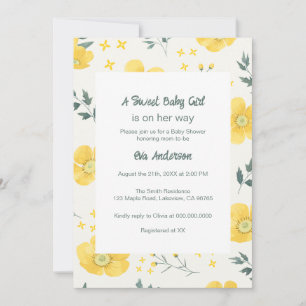 Elegant Gula blommor Baby Shower-inbjudan Inbjudningar