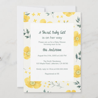 Elegant Gula blommor Baby Shower-inbjudan Inbjudningar