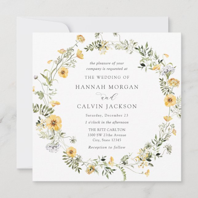 Elegant gula blommor bröllopsinbjudan inbjudningar (Framsida)