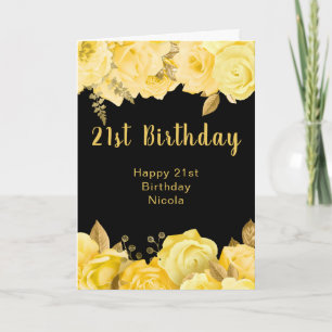 Elegant gula och gyllene blommor födelsedagsfest kort