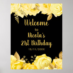 Elegant gula och gyllene blommor födelsedagsfest poster