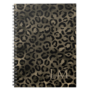 Elegant gulbrun leopardmonogram anteckningsbok