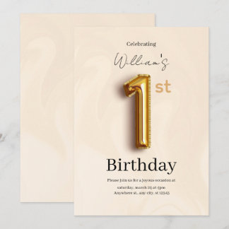 Elegant Guld 1-års inbjudan, Minimalistisk Pojke  Inbjudningar
