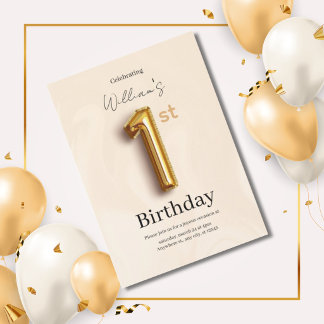 Elegant Guld 1-års inbjudan, Minimalistisk Pojke Inbjudningar