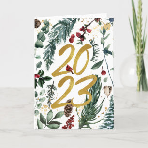 Elegant Guld 2023 Festive Gräs Greenery Red Blommi Helgkort