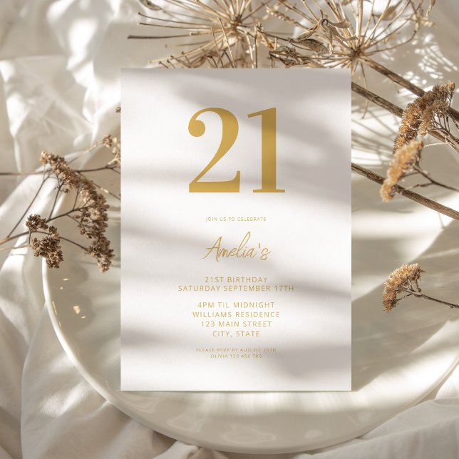 Elegant Guld 21:a födelsedag Inbjudningar (Skapare uppladdad)