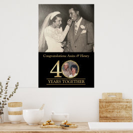Elegant guld 40-årsjubileum Foto Välkomstskylt Poster