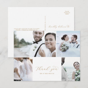 Elegant Guld 4 Photo Collage Bröllop Tack Vykort