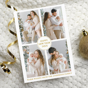 Elegant Guld 4 Photo Gott nytt år Julkort
