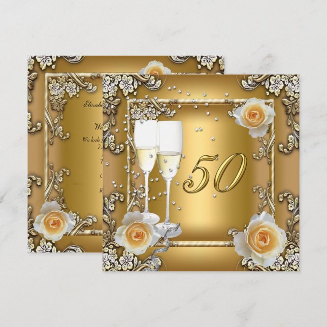 Elegant guld 50-års bröllopsjubileum fest inbjudningar (Fram/baksida)