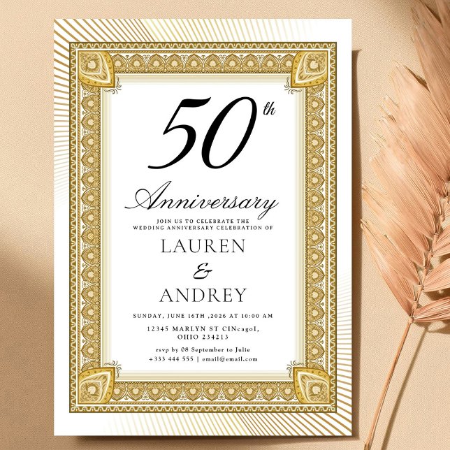 Elegant guld 50-års bröllopsjubileum inbjudningar (Skapare uppladdad)
