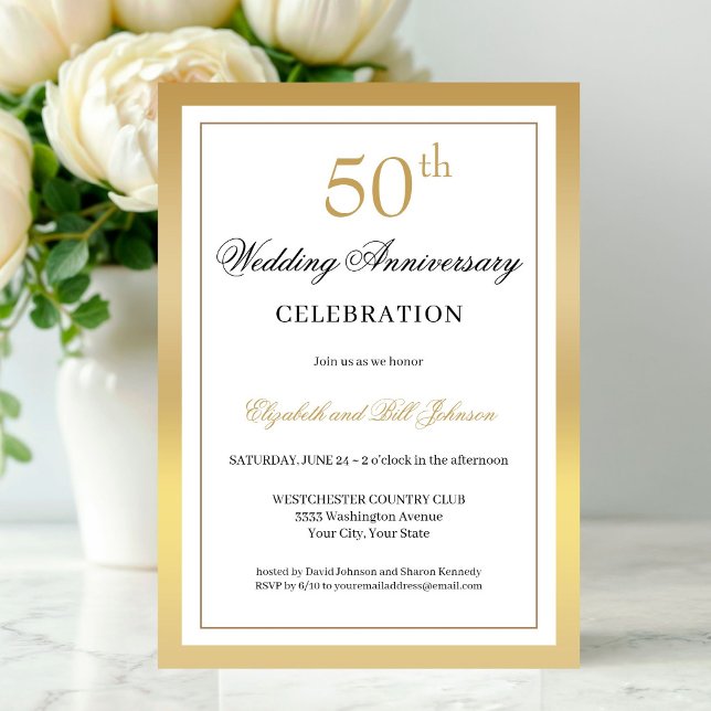 Elegant guld 50-års bröllopsjubileum inbjudningar (Skapare uppladdad)