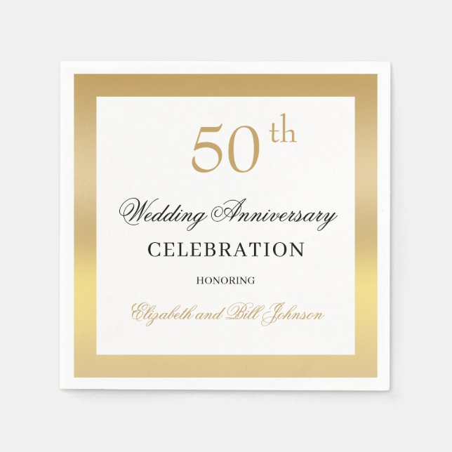 Elegant guld 50-års bröllopsjubileum pappersservett (Framsidan)