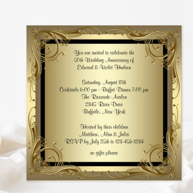 Elegant guld 50-årsjubileum för bröllopsfirande inbjudningar (You can change all text, font style and wording as needed on this beautiful any occasion design.)