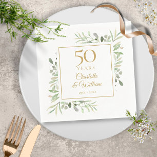 Elegant Guld 50-årsjubileum Grönska Lövverk Pappersservett