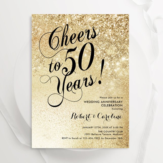Elegant guld 50-årsjubileum inbjudningar (Skapare uppladdad)
