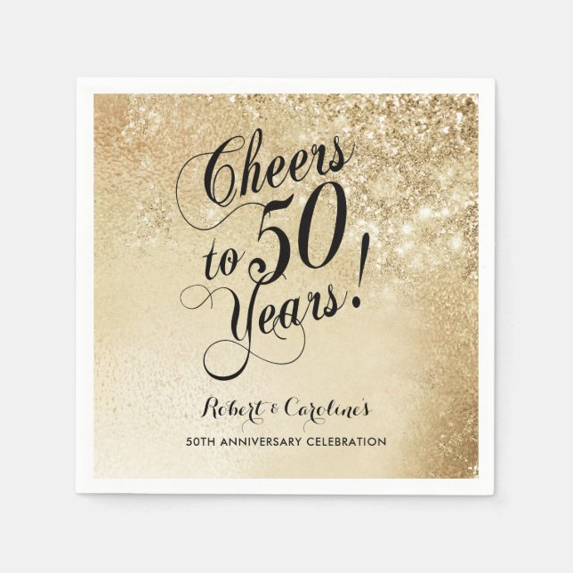 Elegant guld 50-årsjubileum pappersservett (Framsidan)
