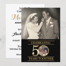 Elegant guld 50-årsjubileumspartaj-inbjudan