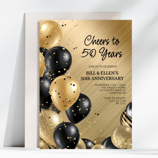 Elegant Guld 50:e Bröllop-årsdagen Inbjudningar (Skapare uppladdad)