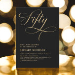 Elegant Guld 50:e födelsedag i svart femtio Inbjudningar<br><div class="desc">Fira fem decenniers liv med stil och elegans. Den här 50:e födelsedagsinbjudan till Guld med 50 Eleganter i svart skrift kombinerar en enastående svart och guld färg palett med sofistikerade skriptbokstäver och anger perfektens ton för ett glamoröst och minnesvärt firande. Den här inbjudan passar perfekt för alla som fyller 50...</div>