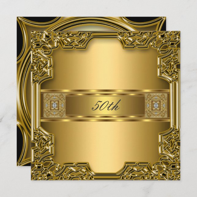Elegant Guld 50:e Födelsedagsfesten Guld Inbjudningar (Fram/baksida)