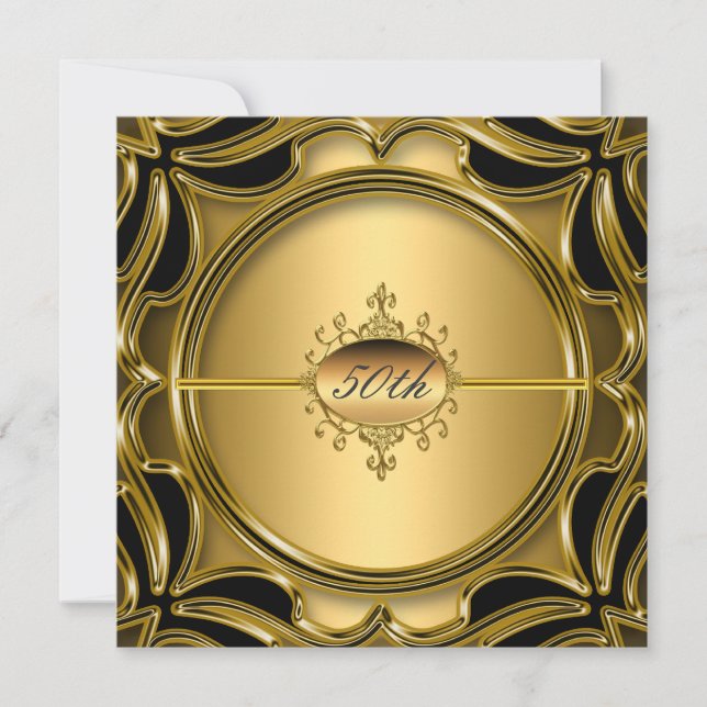 Elegant Guld 50:e Födelsedagsfesten Guld Inbjudningar (Framsida)