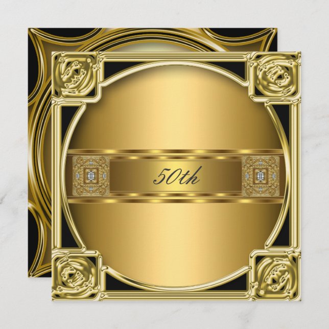 Elegant Guld 50:e Födelsedagsfesten Guld Inbjudningar (Fram/baksida)