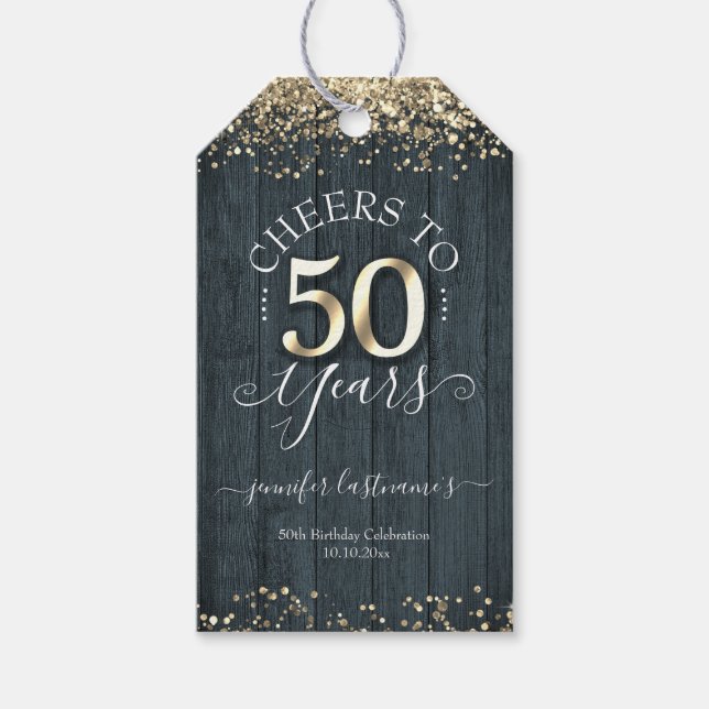 Elegant Guld 50:e födelsedagsskript Presentetikett (Framsidan)