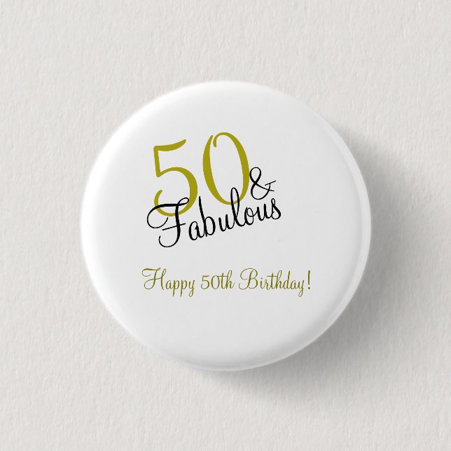 Elegant Guld 50 & Fabulous Birthday Knapp (Framsida)