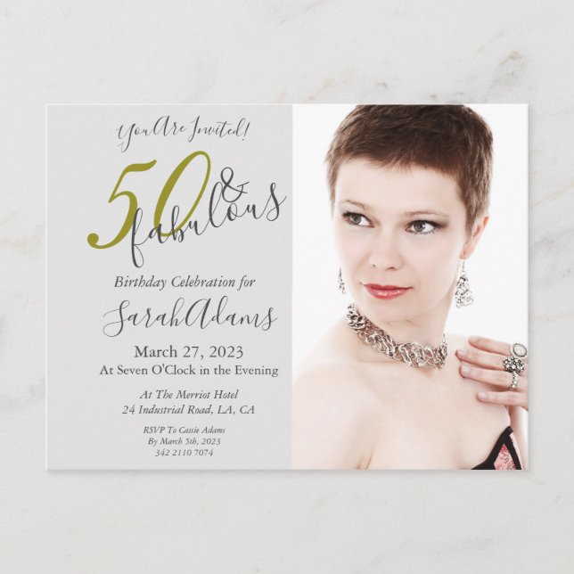 Elegant Guld 50 & Fantastisk Foto Födelsedagsfest Vykort (Framsida)