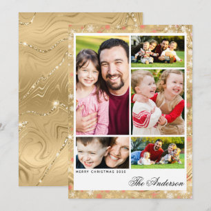 Elegant Guld 5-fotojul Julkort