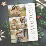Elegant Guld 5 Photo Collage Glad helg Julkort<br><div class="desc">Skicka snyggtens semesterhälsningar med dessa vackra fem fotokollage-helgdagskort! De har fem fotomallar till lämnad om kortet, med elegant, modern typografi på högerna, som läser "Glad helg" i faux-folie från guld. Kortets baksida innehåller enkelt diagonalt rand i faux guld-folie över en vit bakgrund. Om du vill se det här kortet i...</div>