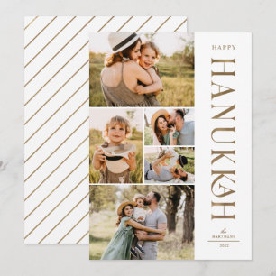 Elegant Guld 5 Photo Collage Hanukkah Julkort