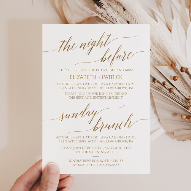 Elegant Guld 5 x 7" Rehearsal Dinner & Söndag Brun Inbjudningar (Skapare uppladdad)