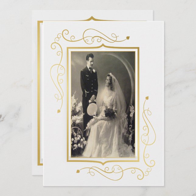 Elegant guld 60-årsjubileum firande inbjudningar (Fram/baksida)