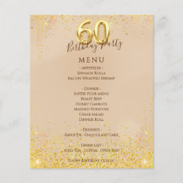 Elegant Guld 60:e Födelsedagsfest-menyn Flygblad