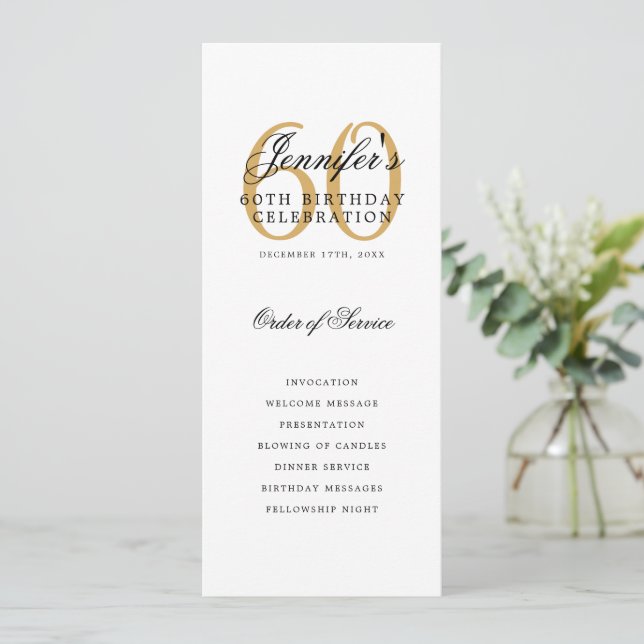 Elegant Guld 60:e Födelsedagsfest Program-menyn Inbjudningar (Stående Fram)