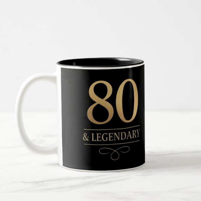 Elegant Guld 80-års & Legendarisk Födelsedag Två-Tonad Mugg (Vänster)