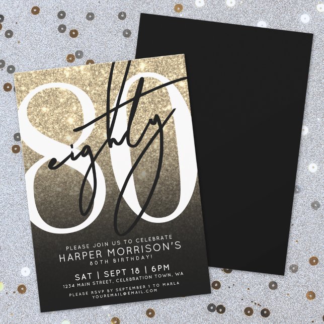 Elegant Guld 80-årsdag Inbjudningar (Elegant Gold 80th Birthday Invitation)