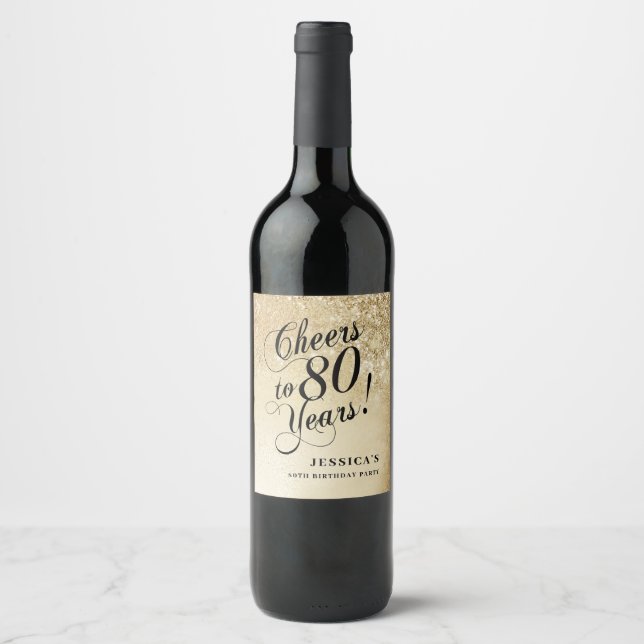 Elegant Guld 80-årsdag Vinflaska Etikett (Framsida)