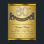 Elegant Guld 80:e Födelsedagsfesten Inbjudningar<br><div class="desc">80:e födelsedagsfest inbjudan med diamantnummer och banderoll på vacker rik svart och guld. Det här vackra svarta och guld 80:e födelsedagsfest inbjudan är enkelt att anpassa för ditt evenemang. Du kan ändra bakgrunden till färg. Den här slående designen fungerar bra för en man eller kvinna. Detta är en tryckt design...</div>