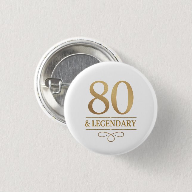 Elegant Guld 80:e och Legendary Birthday Knapp (Framsida & baksida)