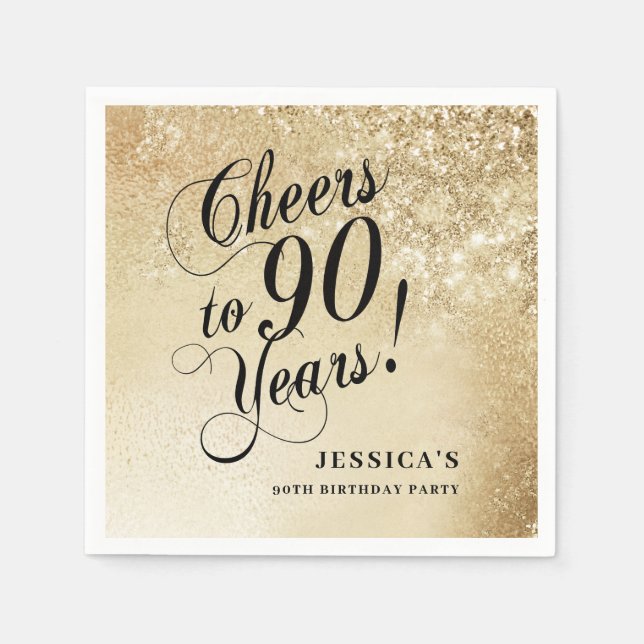 Elegant Guld 90-årsdag Pappersservett (Framsidan)