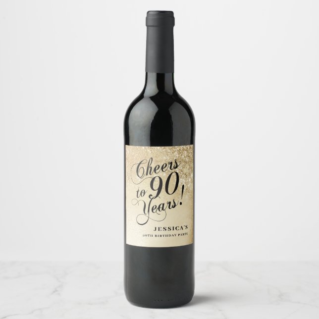 Elegant Guld 90-årsdag Vinflaska Etikett (Framsida)